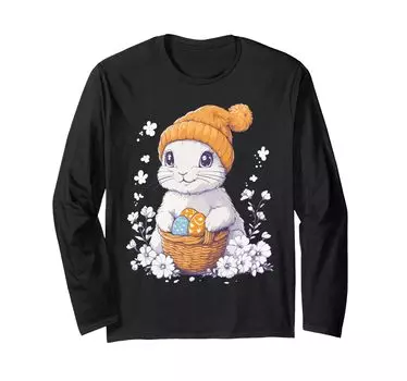 Костюм пасхального кролика для детей, девочек и мальчиков, декоративная футболка с длинным рукавом с изображением пасхального кролика чёрный