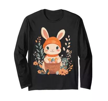 Костюм пасхального кролика для детей, девочек и мальчиков, декоративная футболка с длинным рукавом с изображением пасхального кролика чёрный