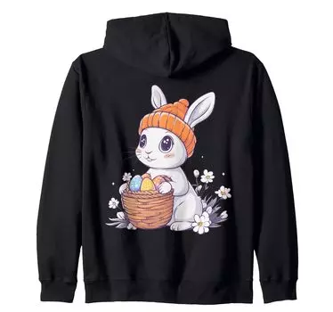Костюм пасхального кролика для детей, девочек и мальчиков, украшение на молнии с капюшоном в виде пасхального кролика чёрный