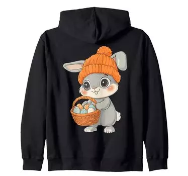 Костюм пасхального кролика для детей, девочек и мальчиков, украшение на молнии с капюшоном в виде пасхального кролика чёрный