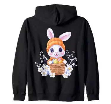 Костюм пасхального кролика для детей, девочек и мальчиков, украшение на молнии с капюшоном в виде пасхального кролика чёрный
