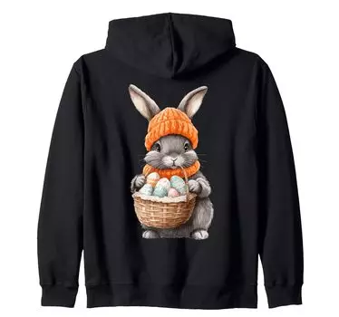 Костюм пасхального кролика для детей, девочек и мальчиков, украшение на молнии с капюшоном в виде пасхального кролика чёрный