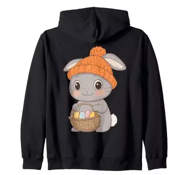 Костюм пасхального кролика для детей, девочек и мальчиков, украшение на молнии с капюшоном в виде пасхального кролика чёрный