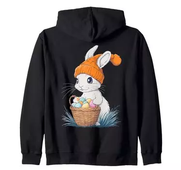 Костюм пасхального кролика для детей, девочек и мальчиков, украшение на молнии с капюшоном в виде пасхального кролика чёрный