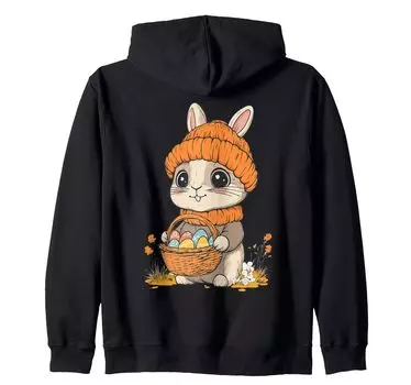 Костюм пасхального кролика для детей, девочек и мальчиков, украшение на молнии с капюшоном в виде пасхального кролика чёрный