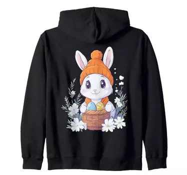 Костюм пасхального кролика для детей, девочек и мальчиков, украшение на молнии с капюшоном в виде пасхального кролика чёрный