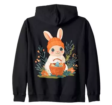 Костюм пасхального кролика для детей, девочек и мальчиков, украшение на молнии с капюшоном в виде пасхального кролика чёрный
