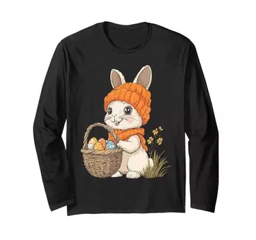 Костюм пасхального кролика для детей, девочек и мальчиков, декоративная футболка с длинным рукавом с изображением пасхального кролика чёрный