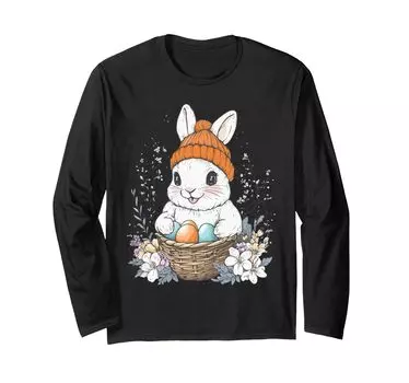 Костюм пасхального кролика для детей, девочек и мальчиков, декоративная футболка с длинным рукавом с изображением пасхального кролика чёрный
