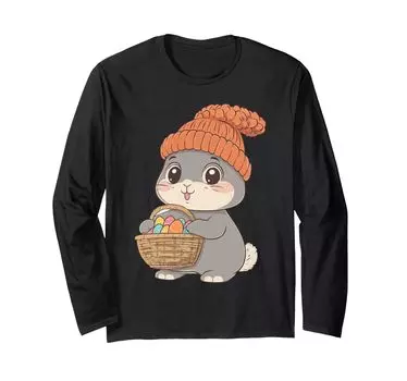 Костюм пасхального кролика для детей, девочек и мальчиков, декоративная футболка с длинным рукавом с изображением пасхального кролика чёрный