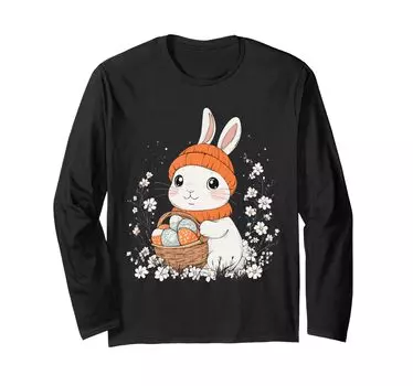 Костюм пасхального кролика для детей, девочек и мальчиков, декоративная футболка с длинным рукавом с изображением пасхального кролика чёрный