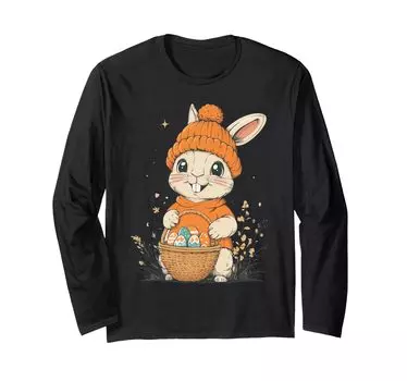 Костюм пасхального кролика для детей, девочек и мальчиков, декоративная футболка с длинным рукавом с изображением пасхального кролика чёрный