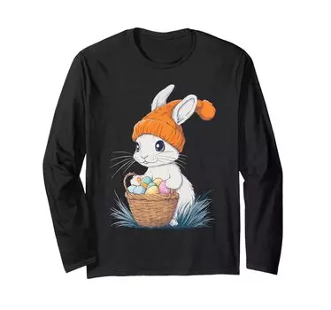 Костюм пасхального кролика для детей, девочек и мальчиков, декоративная футболка с длинным рукавом с изображением пасхального кролика чёрный