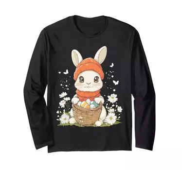 Костюм пасхального кролика для детей, девочек и мальчиков, декоративная футболка с длинным рукавом с изображением пасхального кролика чёрный