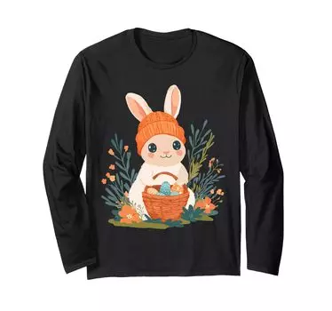 Костюм пасхального кролика для детей, девочек и мальчиков, декоративная футболка с длинным рукавом с изображением пасхального кролика чёрный