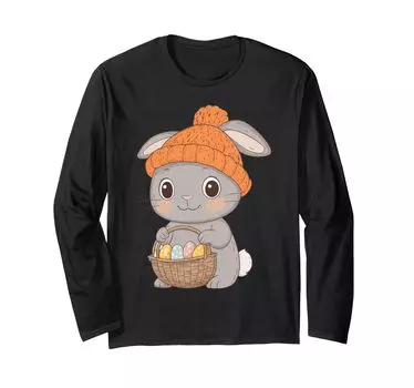 Костюм пасхального кролика для детей, девочек и мальчиков, декоративная футболка с длинным рукавом с изображением пасхального кролика чёрный
