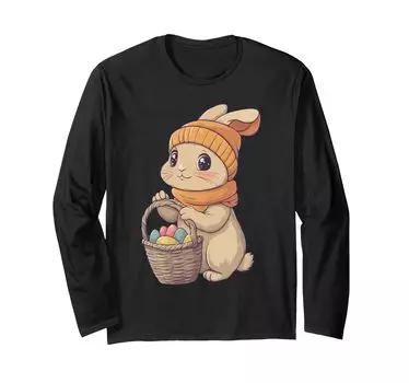 Костюм пасхального кролика для детей, девочек и мальчиков, декоративная футболка с длинным рукавом с изображением пасхального кролика чёрный