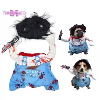 Костюм питомца Чаки, смертельно нежный узор, одежда на Хэллоуин — забавный наряд для собаки M синий