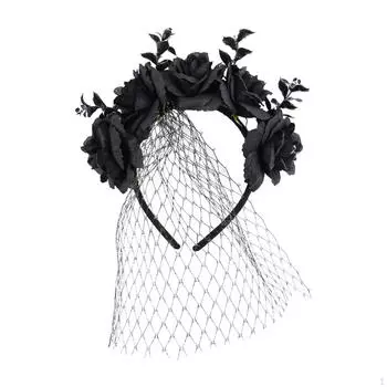 Костюм-повязка на голову с цветком на Хэллоуин, аксессуар для фотосъемки, вечеринки, представления чёрный