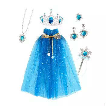 Костюм принцессы для девочек, 7 предметов, нарядные плащи для подарка на день рождения синий