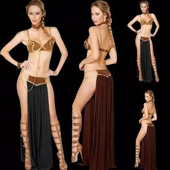 Костюм принцессы Леи для косплея, платье золотого бюстгальтера и шейной цепочки, костюм египетской греческой богини XS-3XL