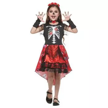 Костюм принцессы на День мертвых для девочек, детское нарядное платье на Хэллоуин со скелетом S