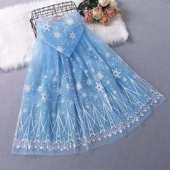 Костюм принцессы-плащаницы для детей, нарядная накидка с капюшоном, синяя сетка, украшения для вечеринок, косплей, мероприятия, фэнтези, ролевые игры, наряд синий