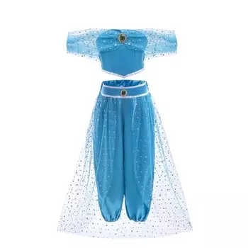 Костюм принцессы Жасмин для девочек, детская юбка для косплея, платье Алладина, костюм на Хэллоуин, синий, размер 110 лет [Dressy Daisy] 4-5