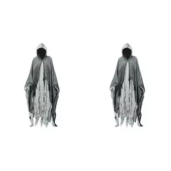 Костюм привидения на Хэллоуин, страшная накидка с капюшоном для косплея (Темно-серый)