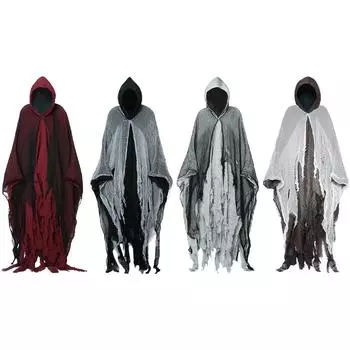 Костюм привидения на Хеллоуин, готический ужас, зомби, рваные капюшоны, страшные призраки, дементоры, костюм для косплея, реквизит для костюмов ужасов красный