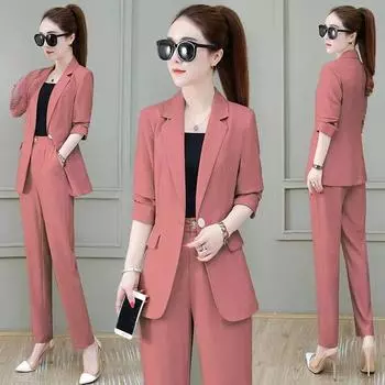 Костюм, профессиональный костюм с длинными рукавами, стиль вестерн, тонкий повседневный костюм, костюм-двойка на весну и осень 6XL розовый