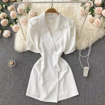 Костюм RUGOD, женское белое платье с тонкой талией и короткими рукавами, новинка лета 2022, ретро темпераментное тонкое платье