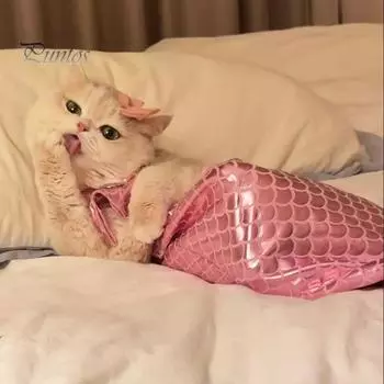 Костюм русалки для кошек, одежда для домашних животных, наряд с бантом, товары для вечеринок для косплея кошек, реквизит для переодевания маленьких собак и кошек розовый