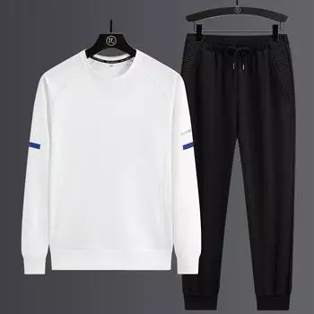 Костюм с длинным рукавом Мужской Повседневная мода Большой размер Худи Длинные брюки Набор из двух предметов 8XL белый