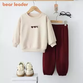 Костюм с длинными рукавами для девочек Bear Leader 3-7 лет Love Printed Толстовка + штаны Комплект из двух предметов TZ212 3T