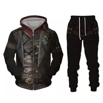 Костюм с капюшоном с 3d принтом льва, осенне-зимний комплект на молнии для мужчин и женщин, винтажный спортивный костюм, толстовка унисекс + брюки, комплект из двух предметов S