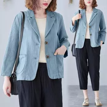 Костюм с лацканами в стиле ретро, куртка с длинными рукавами, литературный кардиган с длинными рукавами, женский верхний топ L синий