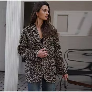 Костюм с леопардовым принтом, пиджак, женское пальто, повседневная застежка на одну пуговицу, длинный рукав, женская куртка 2024 года, модная осенняя офисная женская верхняя одежда S леопардовый