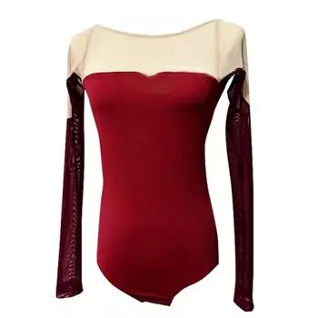 Костюм с сетчатыми вставками и легким танцем падающих листьев: Классический черный моделирующий костюм «Камелия» L вино красного