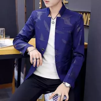 Костюм с воротником-стойкой для мужчин, повседневный мужской костюм с воротником-стойкой, небольшой костюм для студентов, обычное пальто, корейская версия, облегающий молодежный костюм 3XL