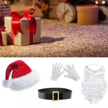 Костюм Санта-Клауса, рождественская шапка Санты, перчатки, борода, пояс, реквизит для костюмированной вечеринки, аксессуары для праздничных вечеринок One Size 1pc
