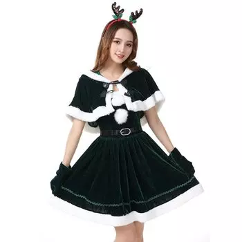 Костюм Санты для косплея, комплект из 5 предметов, милый костюм Санты, пончо с ушами оленя, рождественский костюм Санта-Клауса, цельный костюм для выступлений, вечеринка, новинка зелёный