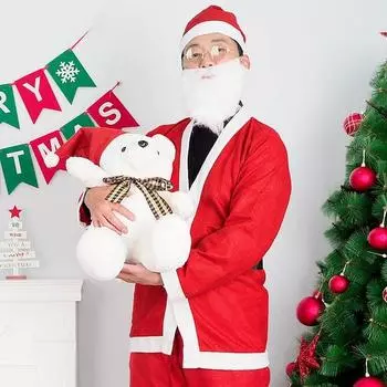 Костюм Санты для вечеринки Pang Christmas Home party, комплект из 5 предметов для взрослых мужчин (верх, брюки, борода, пояс, шляпа)