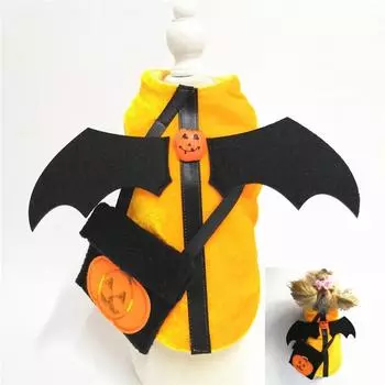 Костюм щенка-тыквы на Хэллоуин, пальто для кошки, костюм собаки, одежда для вечеринки для домашних животных, одежда для злых домашних животных на Хэллоуин с сумкой, костюм собаки XS