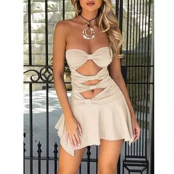 Костюм Секси Ультра Короткое Мини Платье Сексуальное Женское Однотонное Клубное Платье XS чёрный