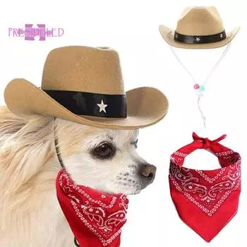Костюм собаки в ковбое в стиле вестерн, комплект шляпы и шарфа, дышащая, регулируемая пряжка, удобно носить - стильные забавные костюмы для собак красный
