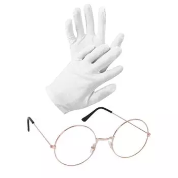 Костюм старика, очки, очки Санта-Клауса, круглые очки, белые перчатки для мужчин и женщин, аксессуары для рождественского наряда Glasses&Gloves