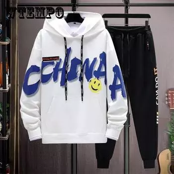 Костюм-свитер для подростка-студента, свитер с капюшоном и повседневные брюки, спортивный костюм для школьников на весну и осень XXXL синий