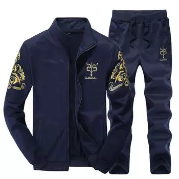 Костюм-свитер, мужская спортивная одежда, молодежный повседневный свитер с длинными рукавами, студенческая бейсбольная форма без шапочки M чёрный