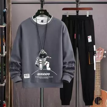 Костюм-свитер, мужские весенне-осенние молодежные осенние брюки с длинными рукавами 3XL чёрный